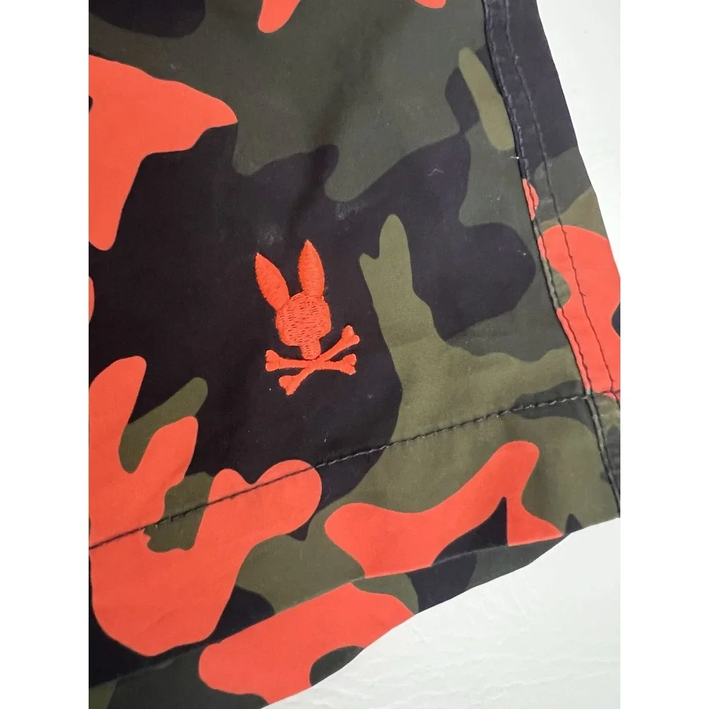 Psycho Bunny Boys XL 18-20 Swim Trunks Orange Camo Shorts Liner Cut Out Read *